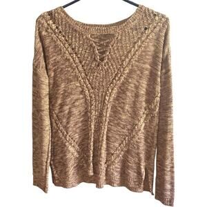 Jolt Women’s Brown Marled Textured Knit Sweater Medium Long Sleeve Pullover